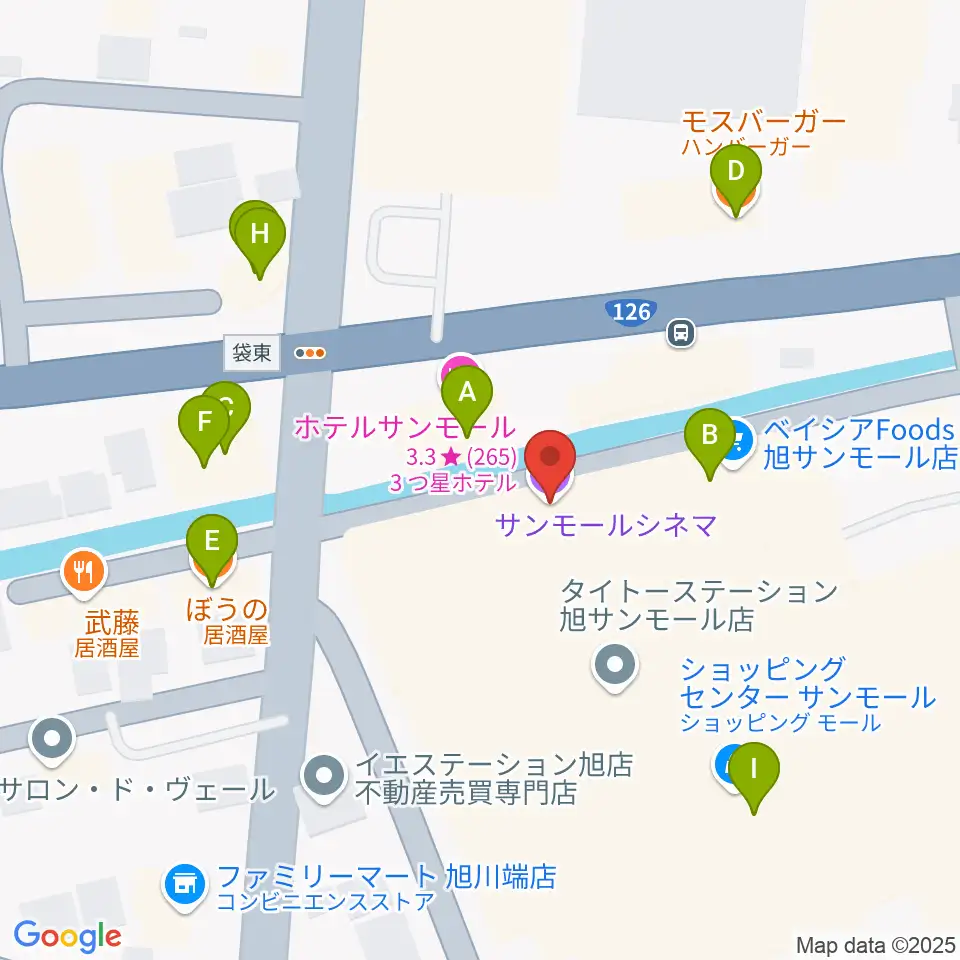 旭サンモールシネマ周辺のファミレス・ファーストフード一覧地図