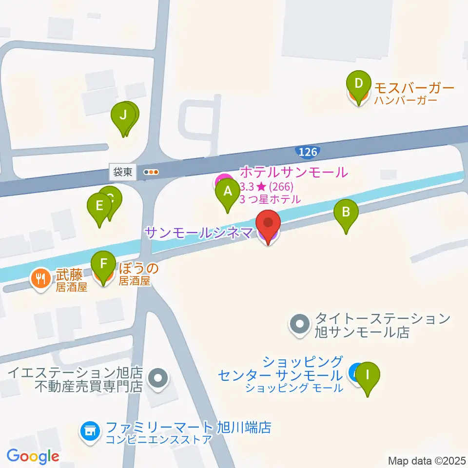 旭サンモールシネマ周辺のファミレス・ファーストフード一覧地図