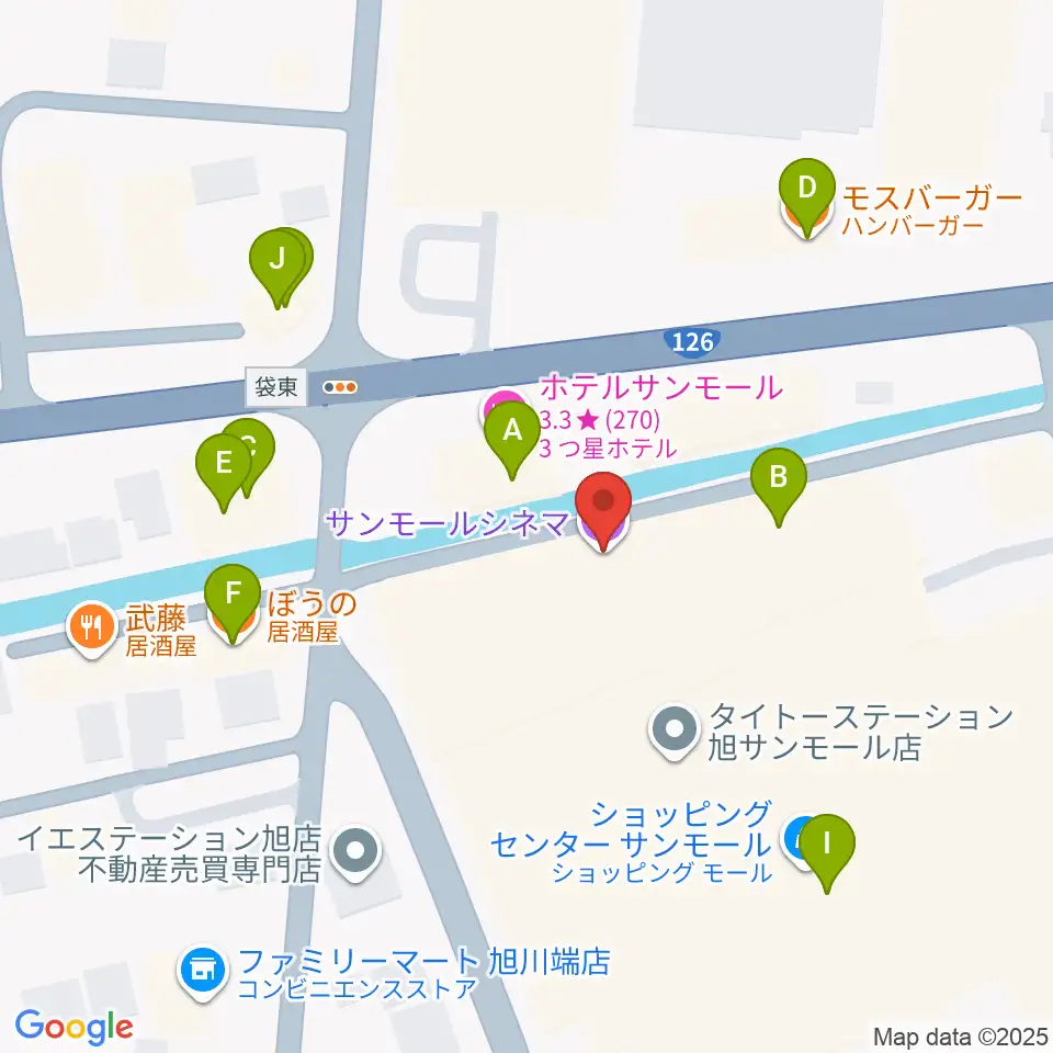 旭サンモールシネマ周辺のファミレス・ファーストフード一覧地図