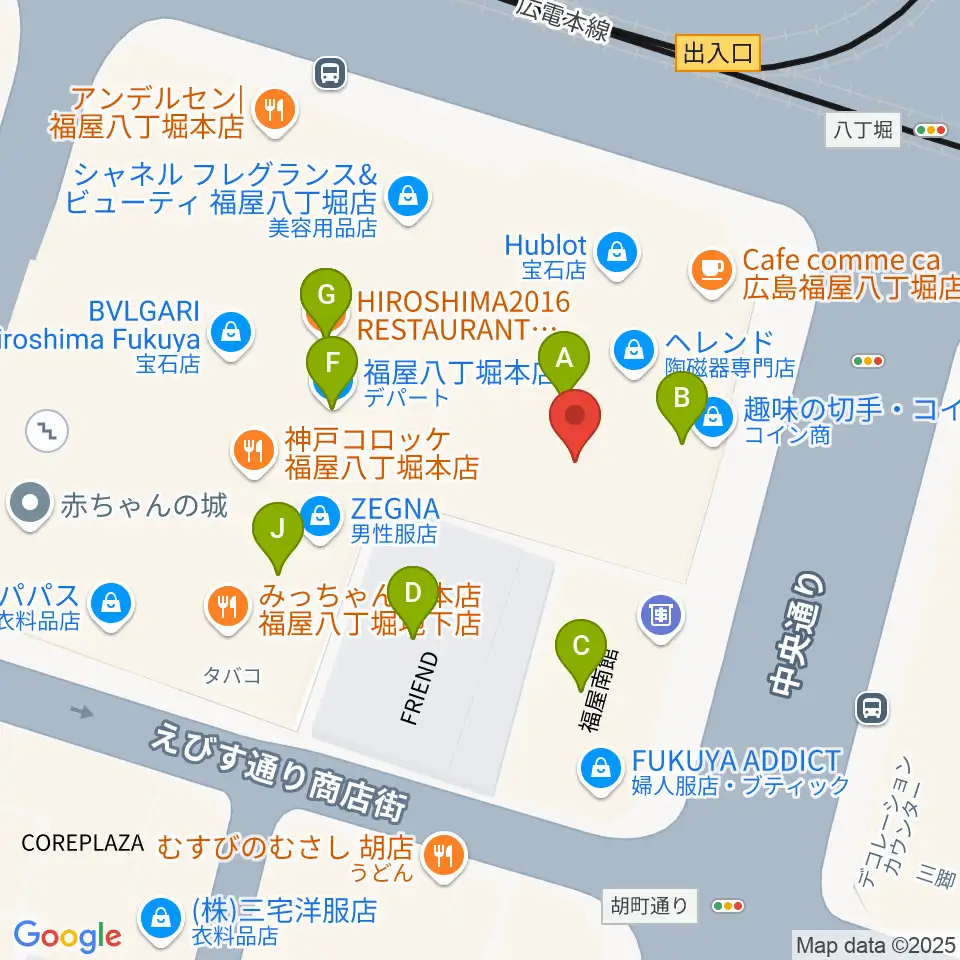 八丁座周辺のファミレス・ファーストフード一覧地図