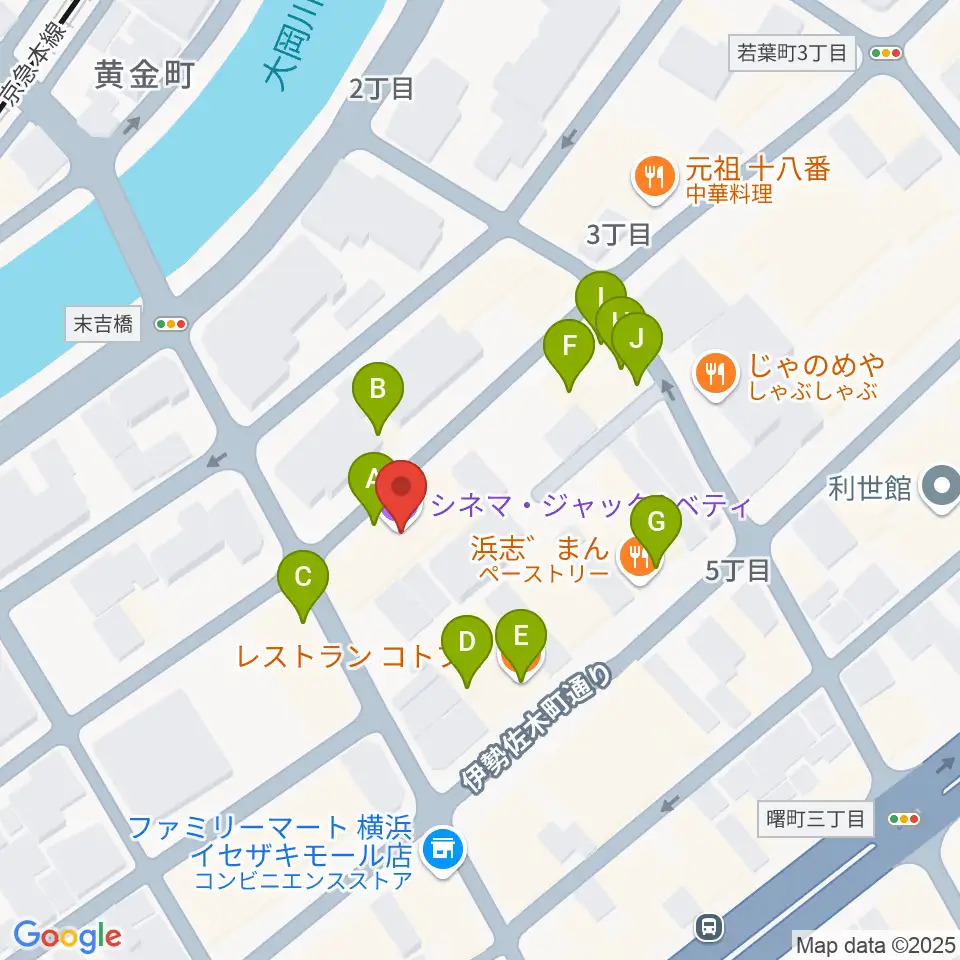 横浜シネマ・ジャック＆ベティ周辺のファミレス・ファーストフード一覧地図