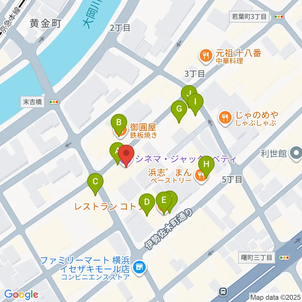 横浜シネマ・ジャック＆ベティ周辺のファミレス・ファーストフード一覧地図