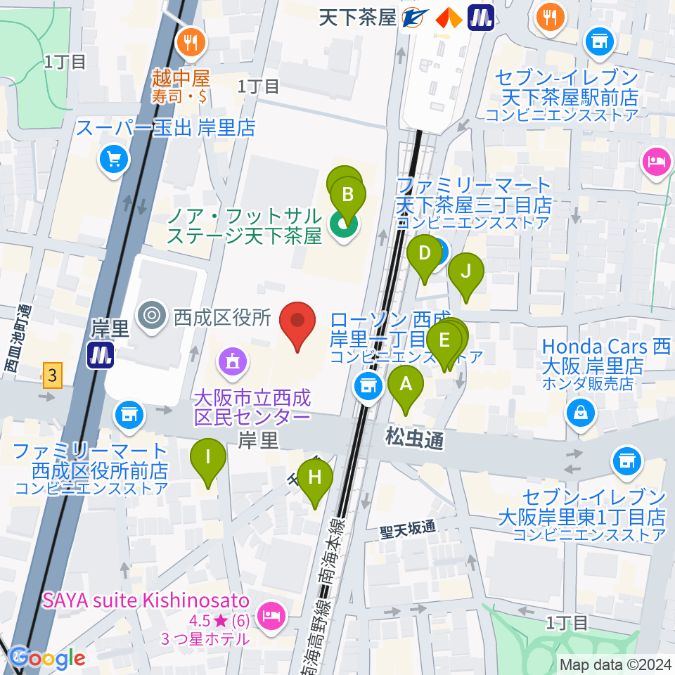 大阪フィルハーモニー会館周辺のファミレス・ファーストフード一覧地図