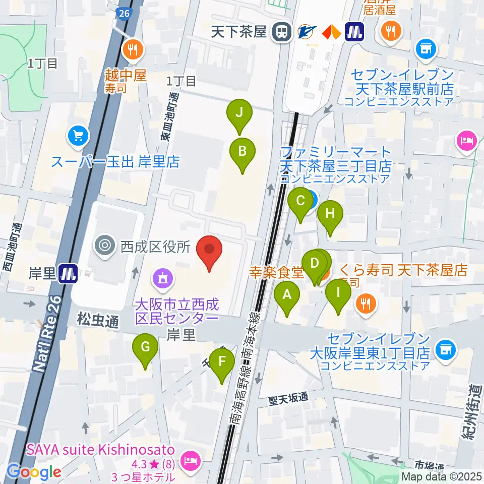 大阪フィルハーモニー会館周辺のファミレス・ファーストフード一覧地図