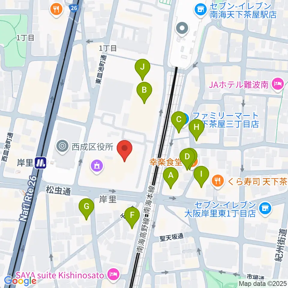 大阪フィルハーモニー会館周辺のファミレス・ファーストフード一覧地図