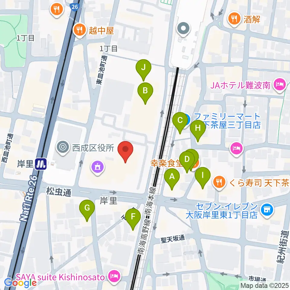 大阪フィルハーモニー会館周辺のファミレス・ファーストフード一覧地図