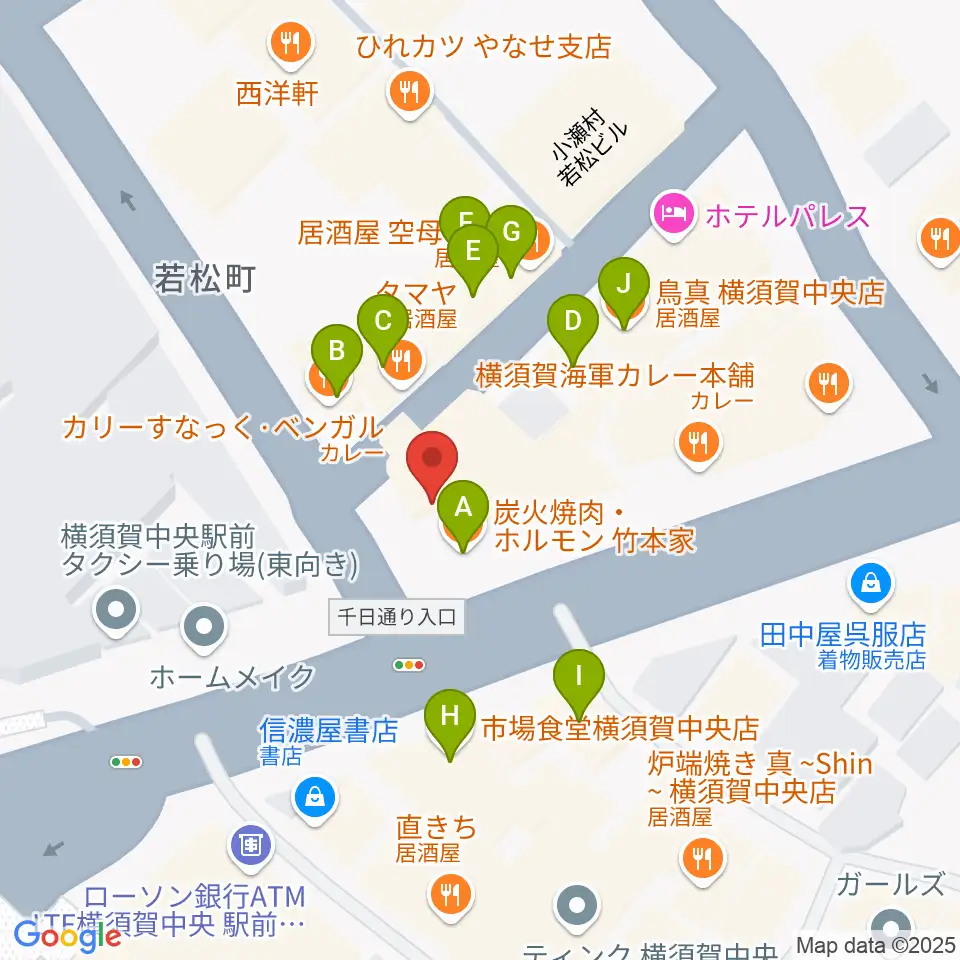よこすかピアノスタジオ周辺のファミレス・ファーストフード一覧地図