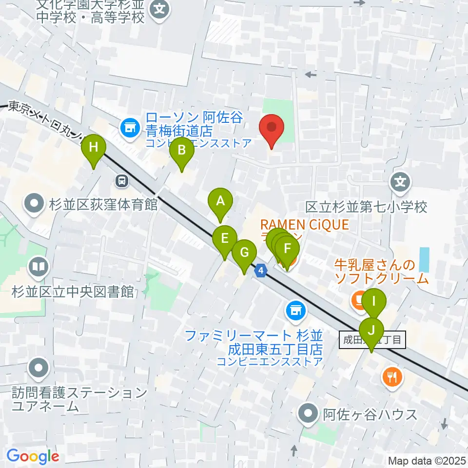 長谷部ギター教室周辺のファミレス・ファーストフード一覧地図