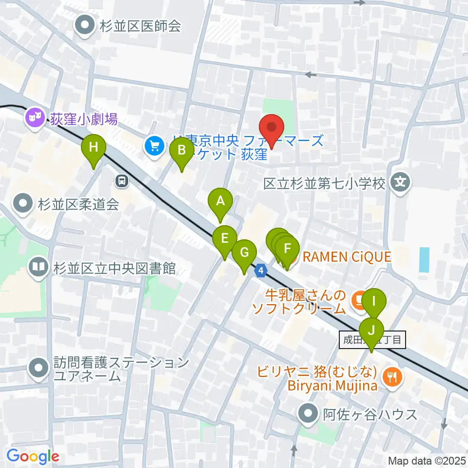 長谷部ギター教室周辺のファミレス・ファーストフード一覧地図