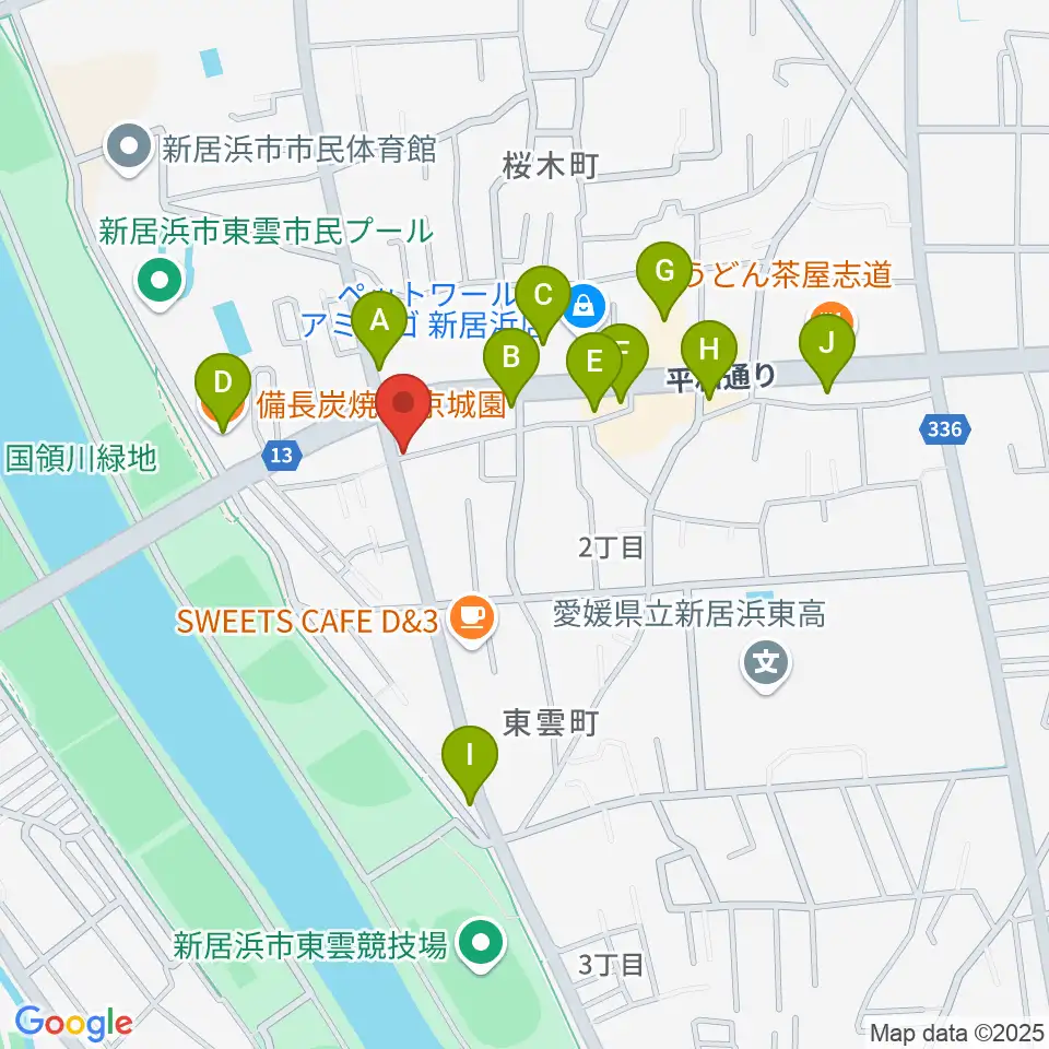 ヤストミ楽器・音楽教室周辺のファミレス・ファーストフード一覧地図