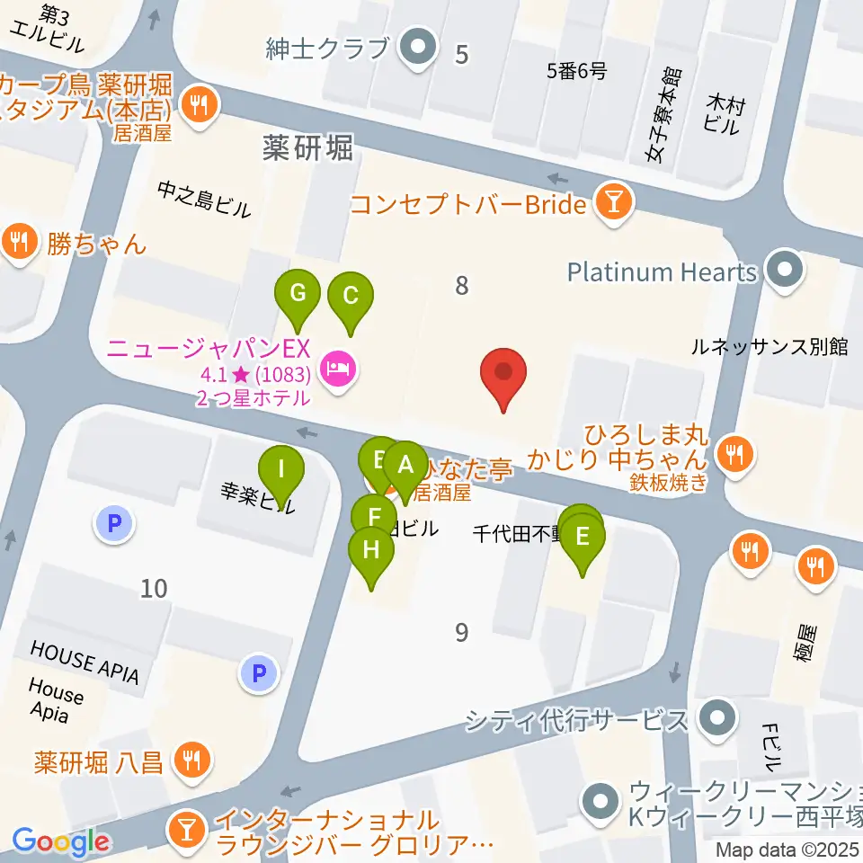 広島LIVE VANQUISH周辺のファミレス・ファーストフード一覧地図