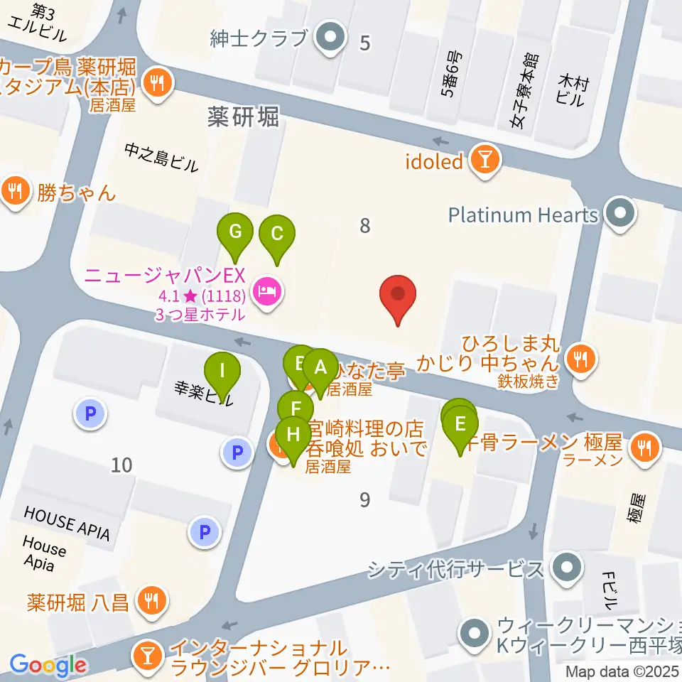 広島LIVE VANQUISH周辺のファミレス・ファーストフード一覧地図