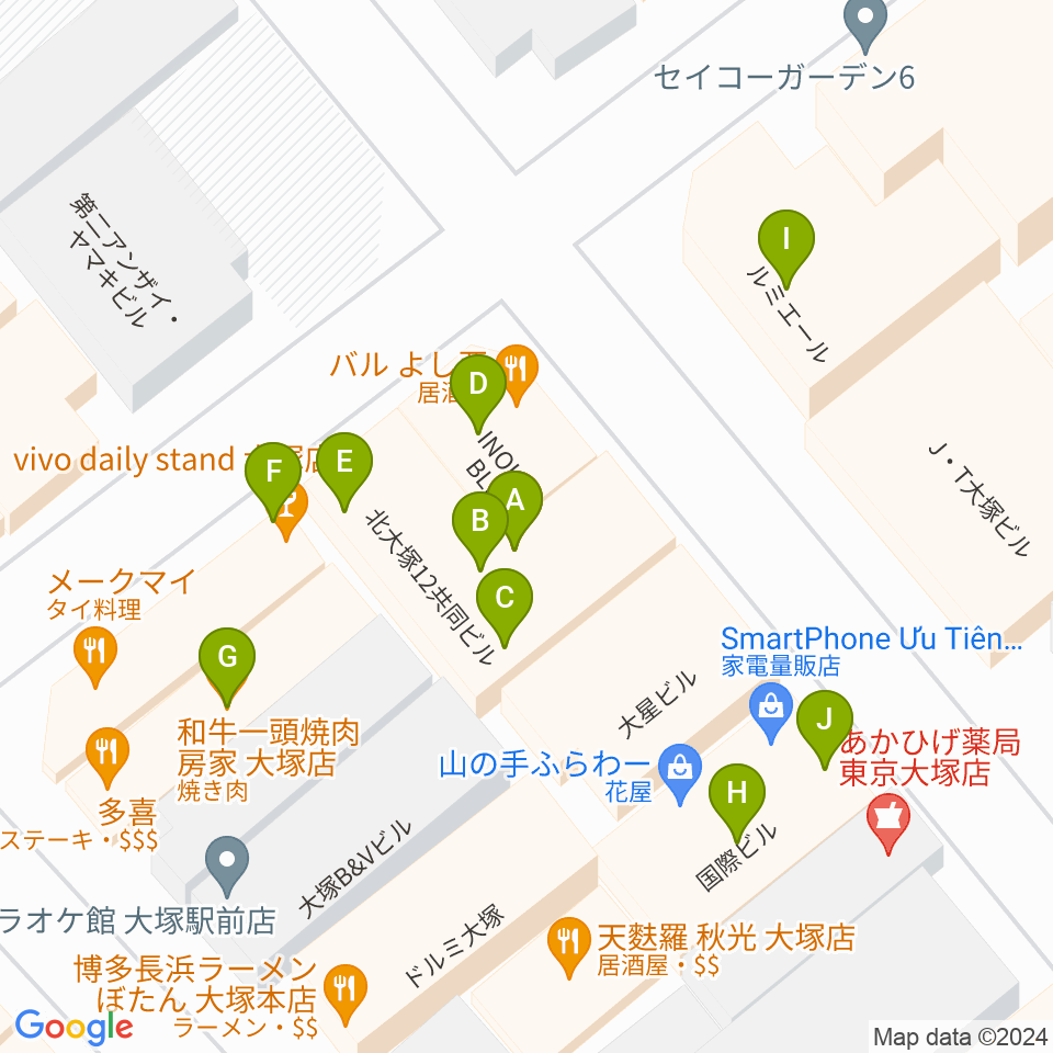 LIVEBAR MARU周辺のファミレス・ファーストフード一覧地図