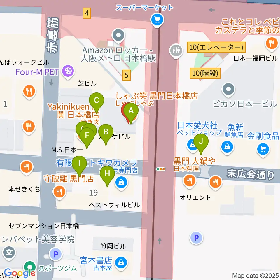 スタジオハイダウェイ日本橋店周辺のファミレス・ファーストフード一覧地図