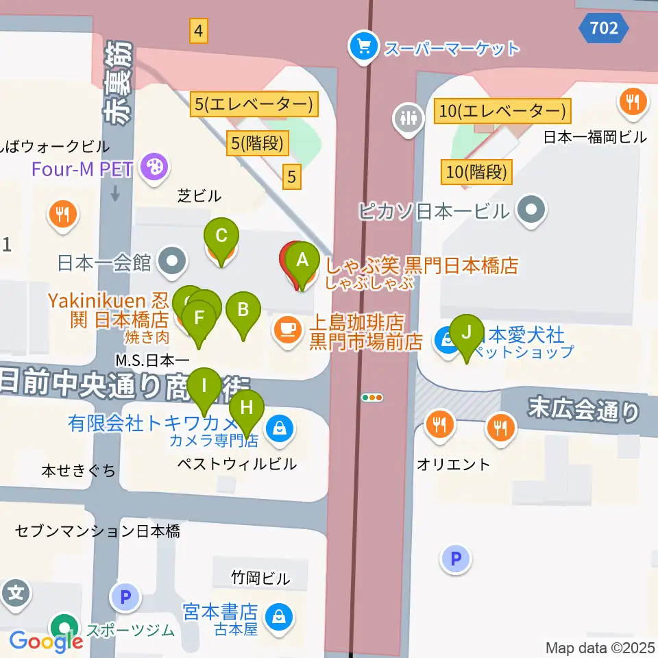 スタジオハイダウェイ日本橋店周辺のファミレス・ファーストフード一覧地図