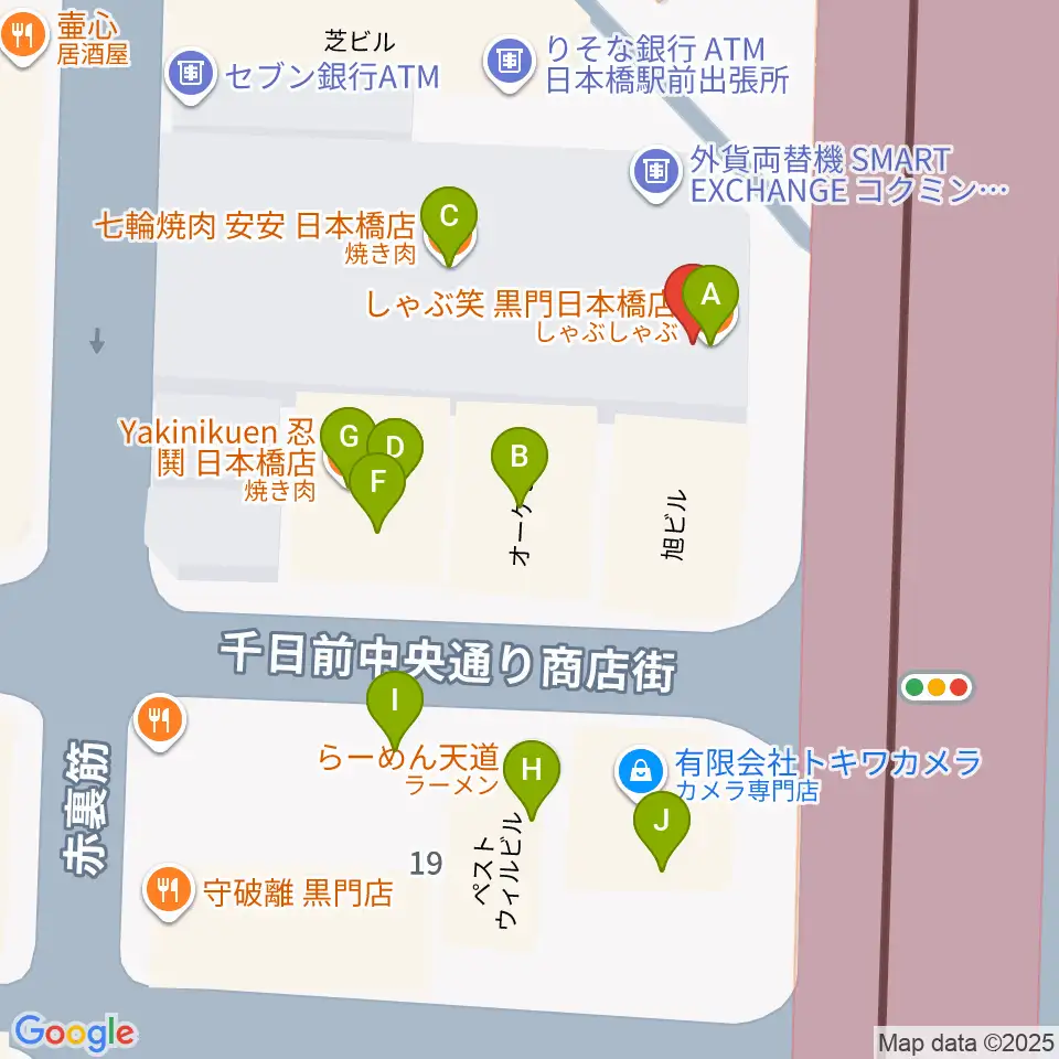 スタジオハイダウェイ日本橋店周辺のファミレス・ファーストフード一覧地図
