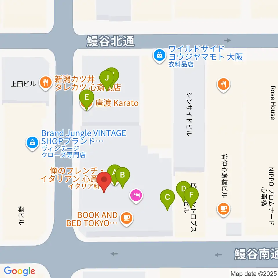 DAIHATSU心斎橋角座周辺のファミレス・ファーストフード一覧地図
