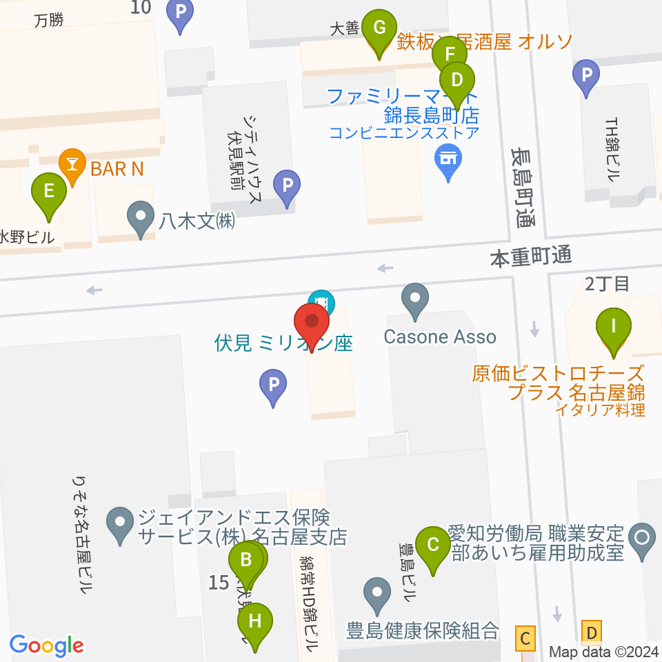 伏見ミリオン座周辺のファミレス・ファーストフード一覧地図