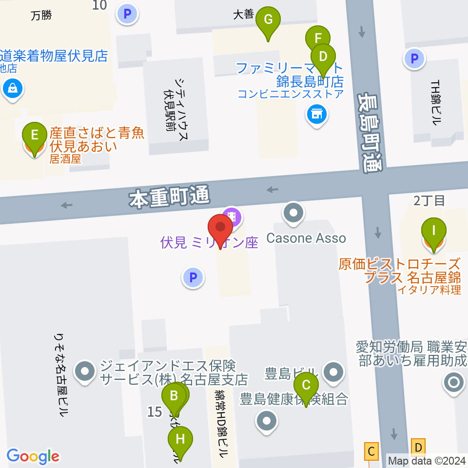 伏見ミリオン座周辺のファミレス・ファーストフード一覧地図