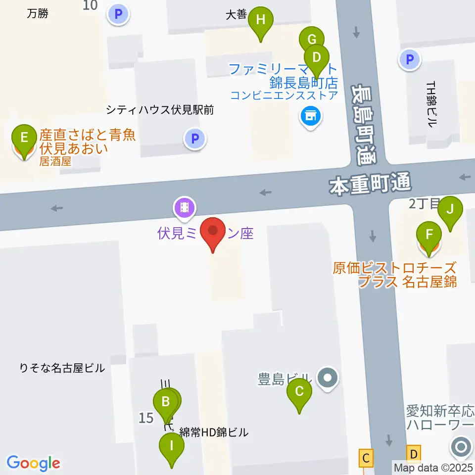伏見ミリオン座周辺のファミレス・ファーストフード一覧地図