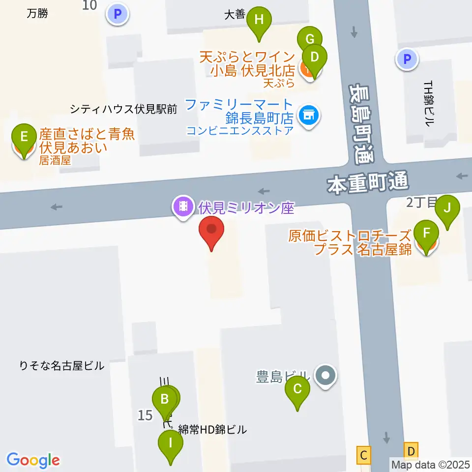伏見ミリオン座周辺のファミレス・ファーストフード一覧地図