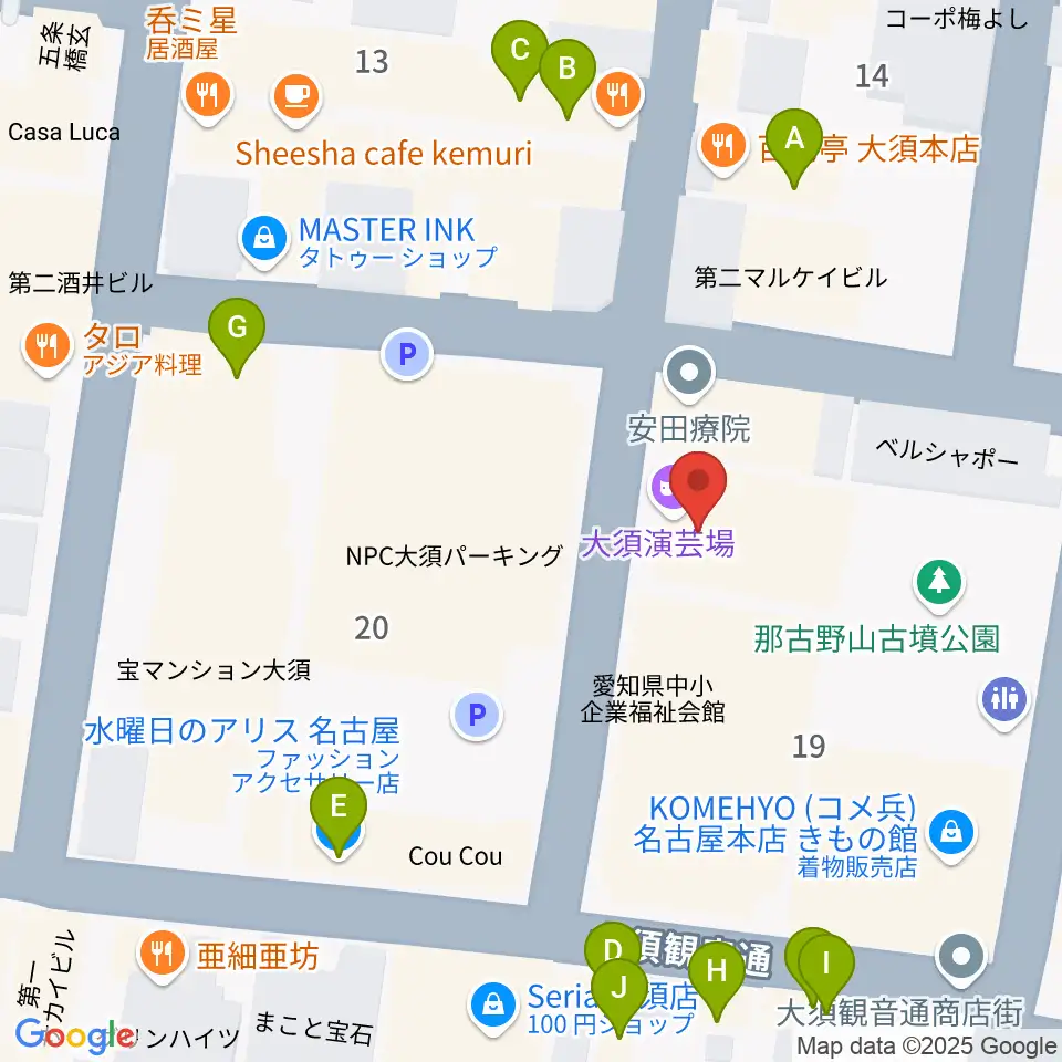 大須演芸場周辺のファミレス・ファーストフード一覧地図