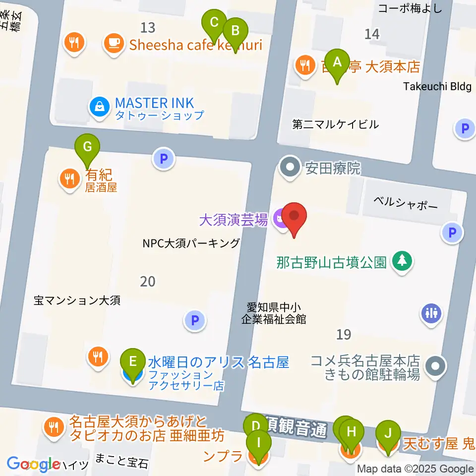 大須演芸場周辺のファミレス・ファーストフード一覧地図