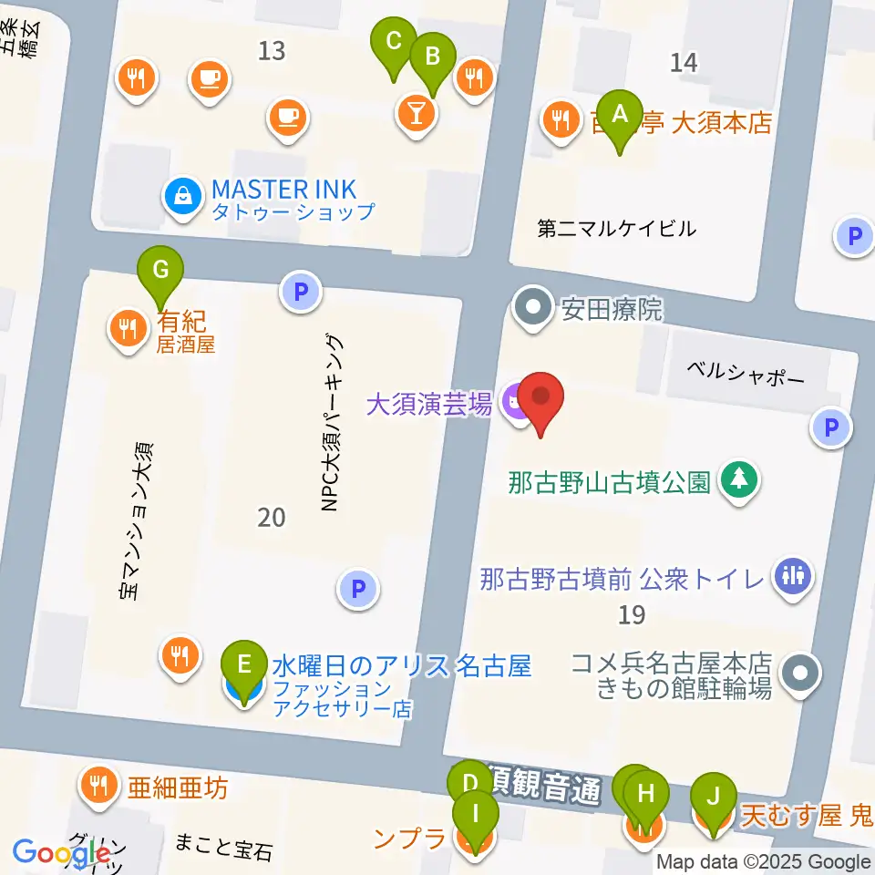 大須演芸場周辺のファミレス・ファーストフード一覧地図