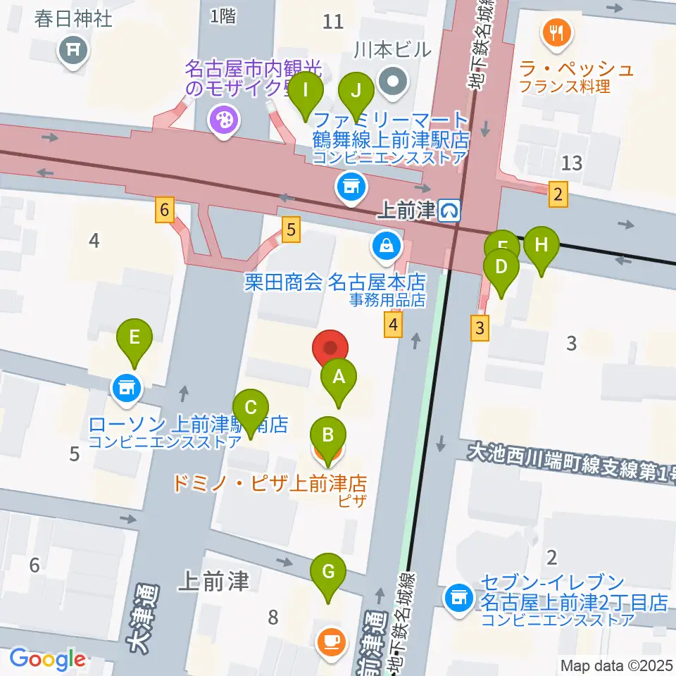 名古屋マーブルレコード周辺のファミレス・ファーストフード一覧地図