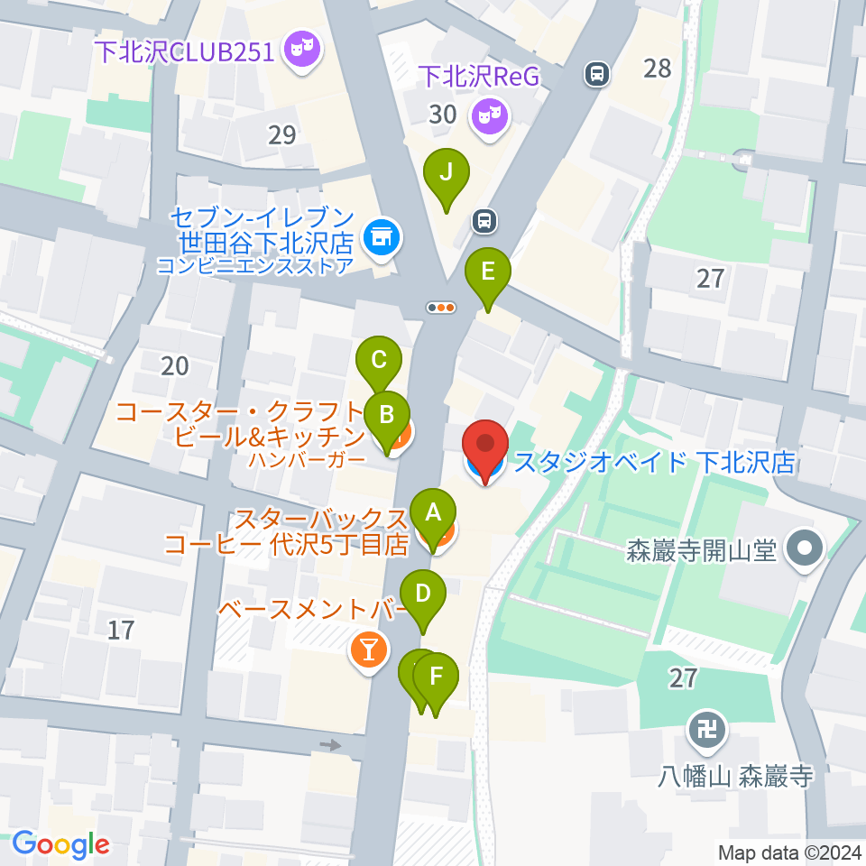 スタジオベイド下北沢店周辺のファミレス・ファーストフード一覧地図