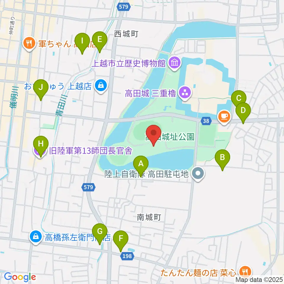 高田城址公園オーレンプラザ周辺のファミレス・ファーストフード一覧地図