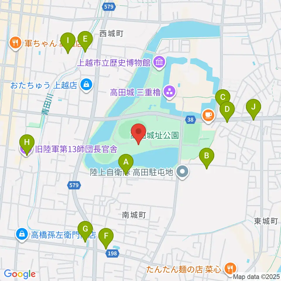 高田城址公園オーレンプラザ周辺のファミレス・ファーストフード一覧地図