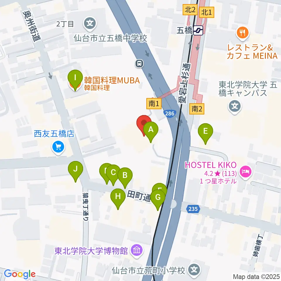 仙台市福祉プラザ周辺のファミレス・ファーストフード一覧地図