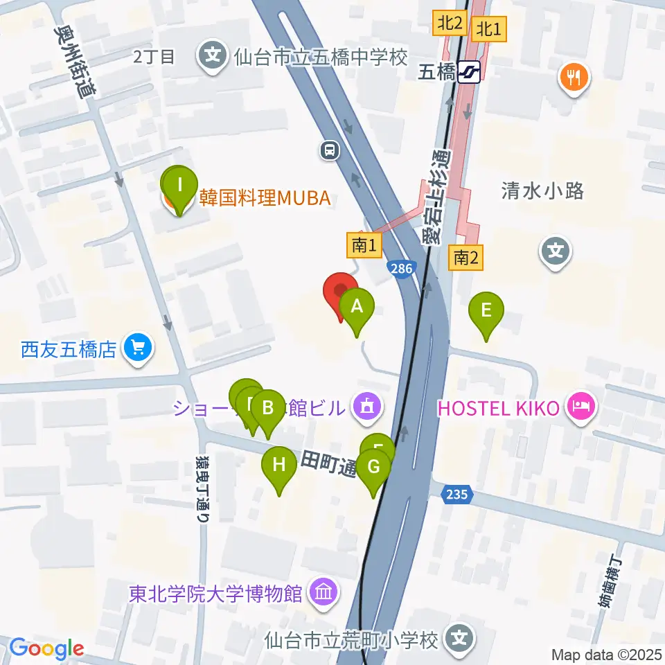 仙台市福祉プラザ周辺のファミレス・ファーストフード一覧地図