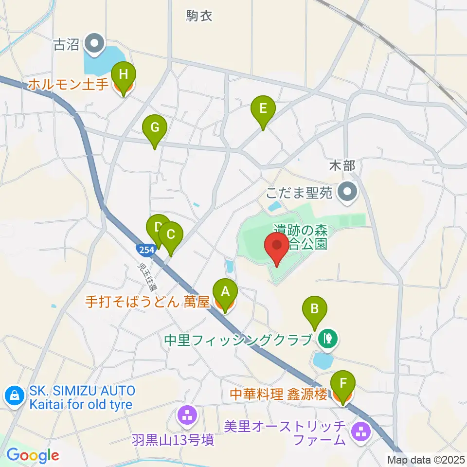 美里町遺跡の森館周辺のファミレス・ファーストフード一覧地図
