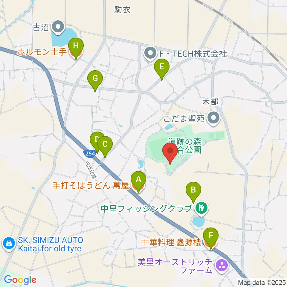 美里町遺跡の森館周辺のファミレス・ファーストフード一覧地図