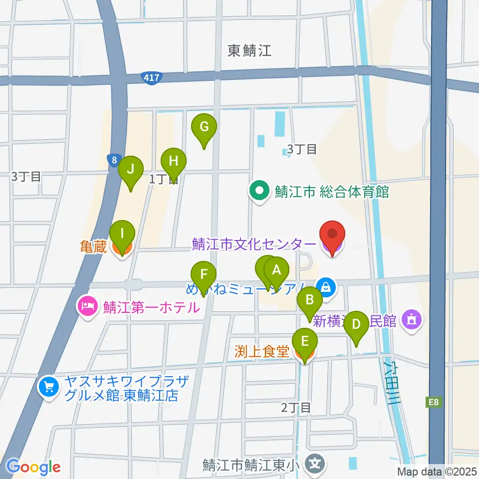 鯖江市文化センター周辺のファミレス・ファーストフード一覧地図