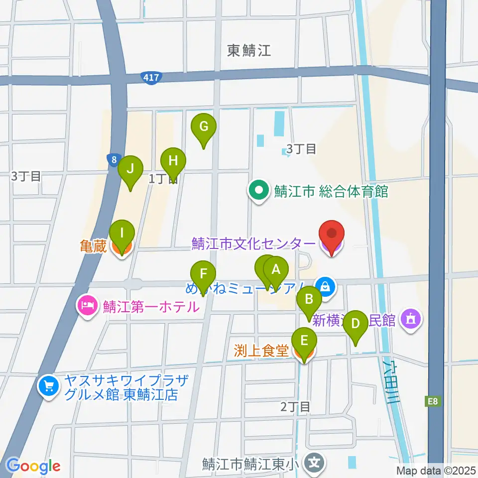 鯖江市文化センター周辺のファミレス・ファーストフード一覧地図