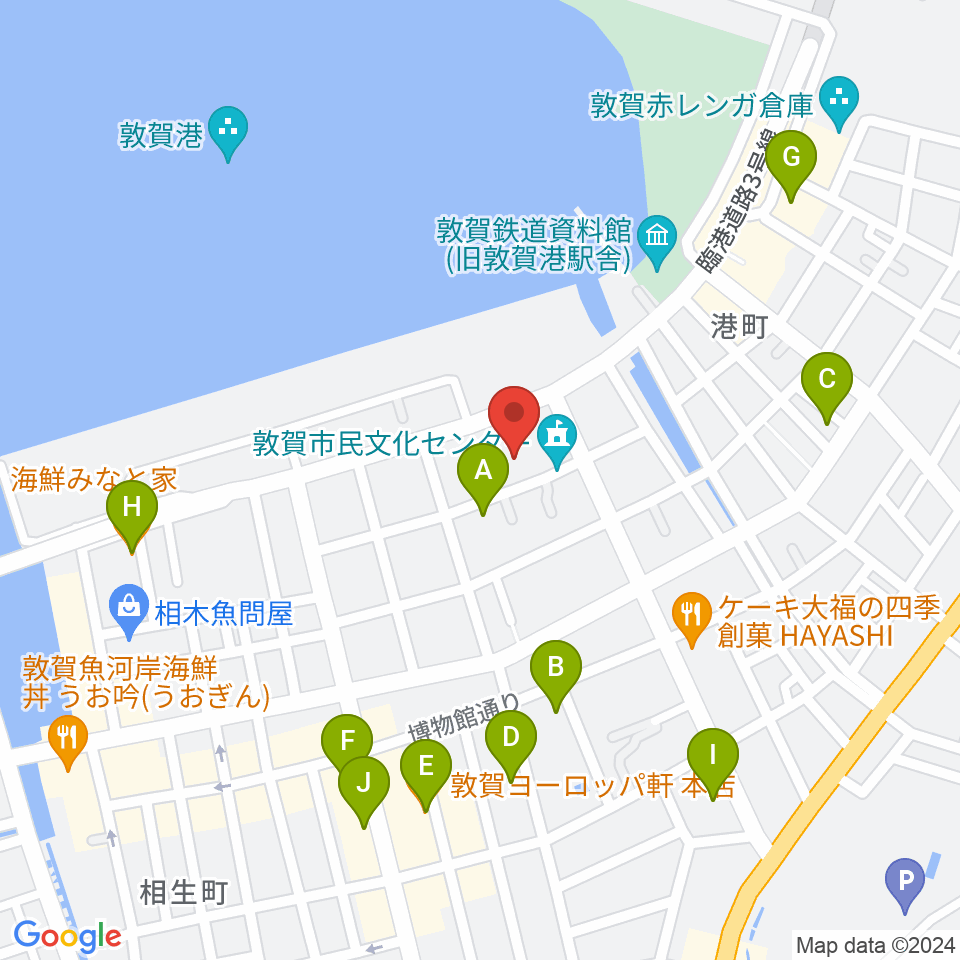 敦賀市民文化センター周辺のファミレス・ファーストフード一覧地図
