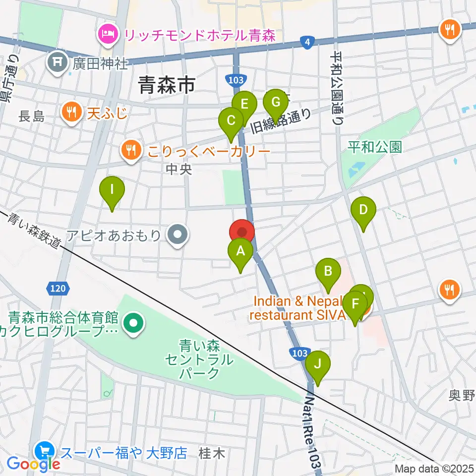 青森県民福祉プラザ周辺のファミレス・ファーストフード一覧地図