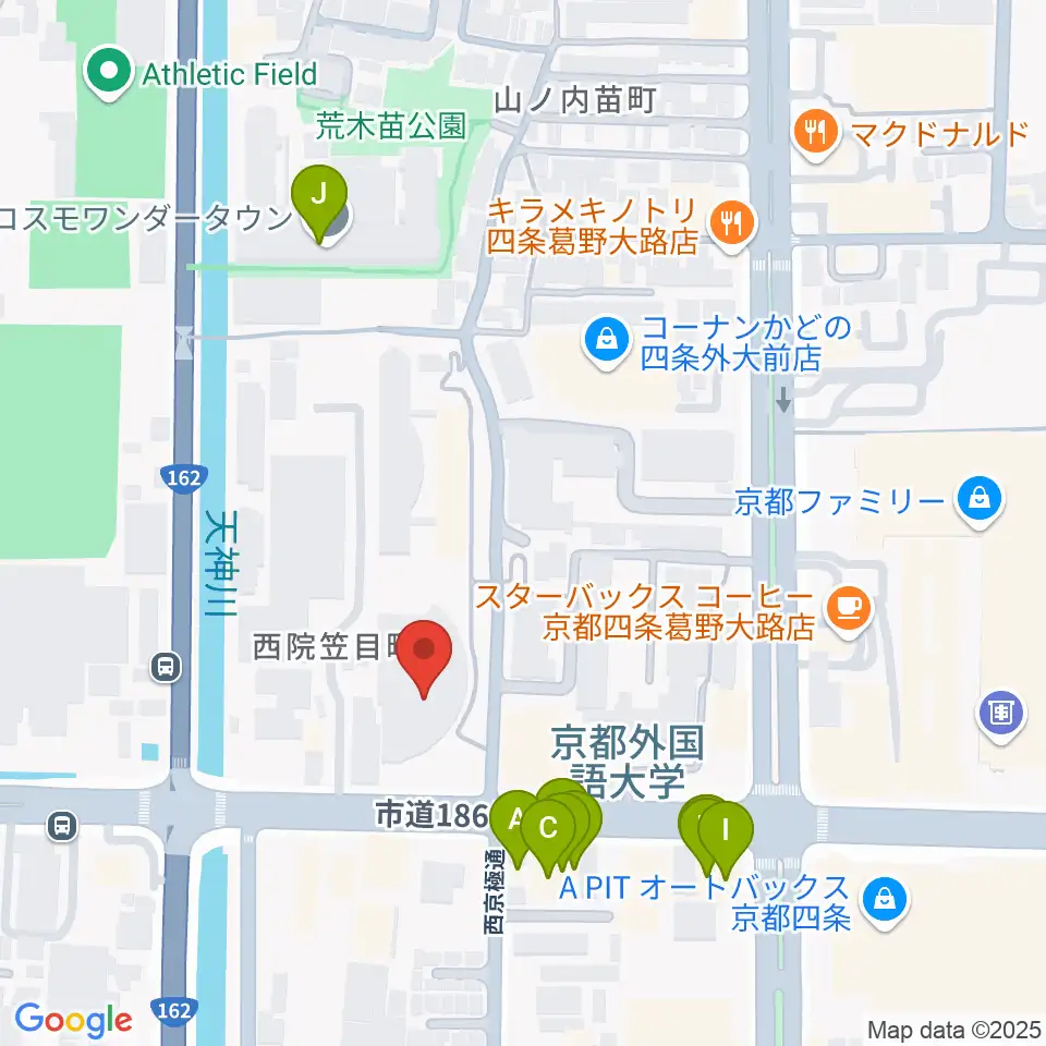 京都外国語大学 森田記念講堂周辺のファミレス・ファーストフード一覧地図