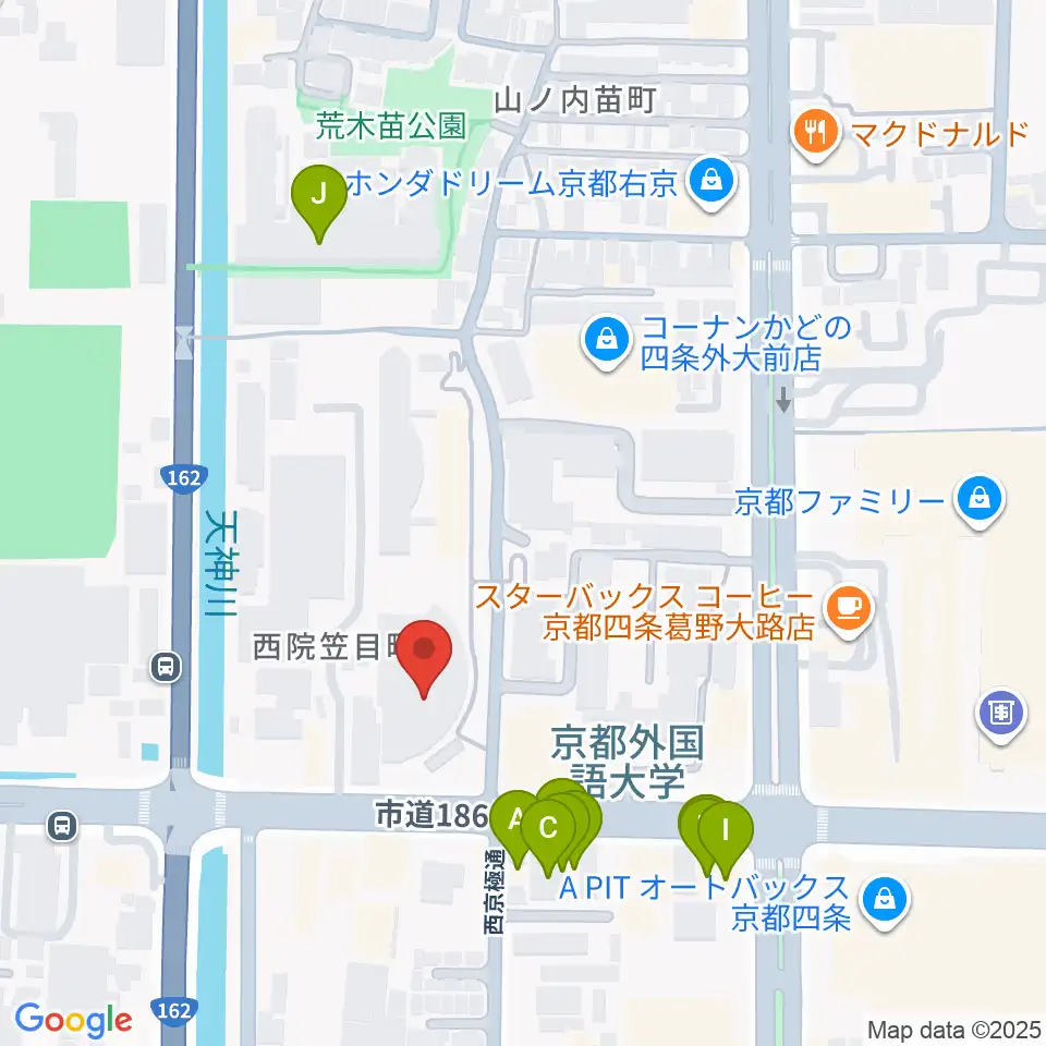 京都外国語大学 森田記念講堂周辺のファミレス・ファーストフード一覧地図