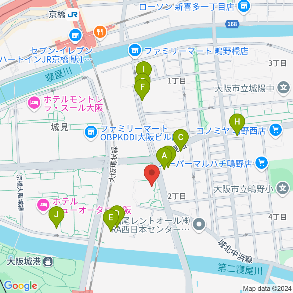 クレオ大阪東周辺のファミレス・ファーストフード一覧地図