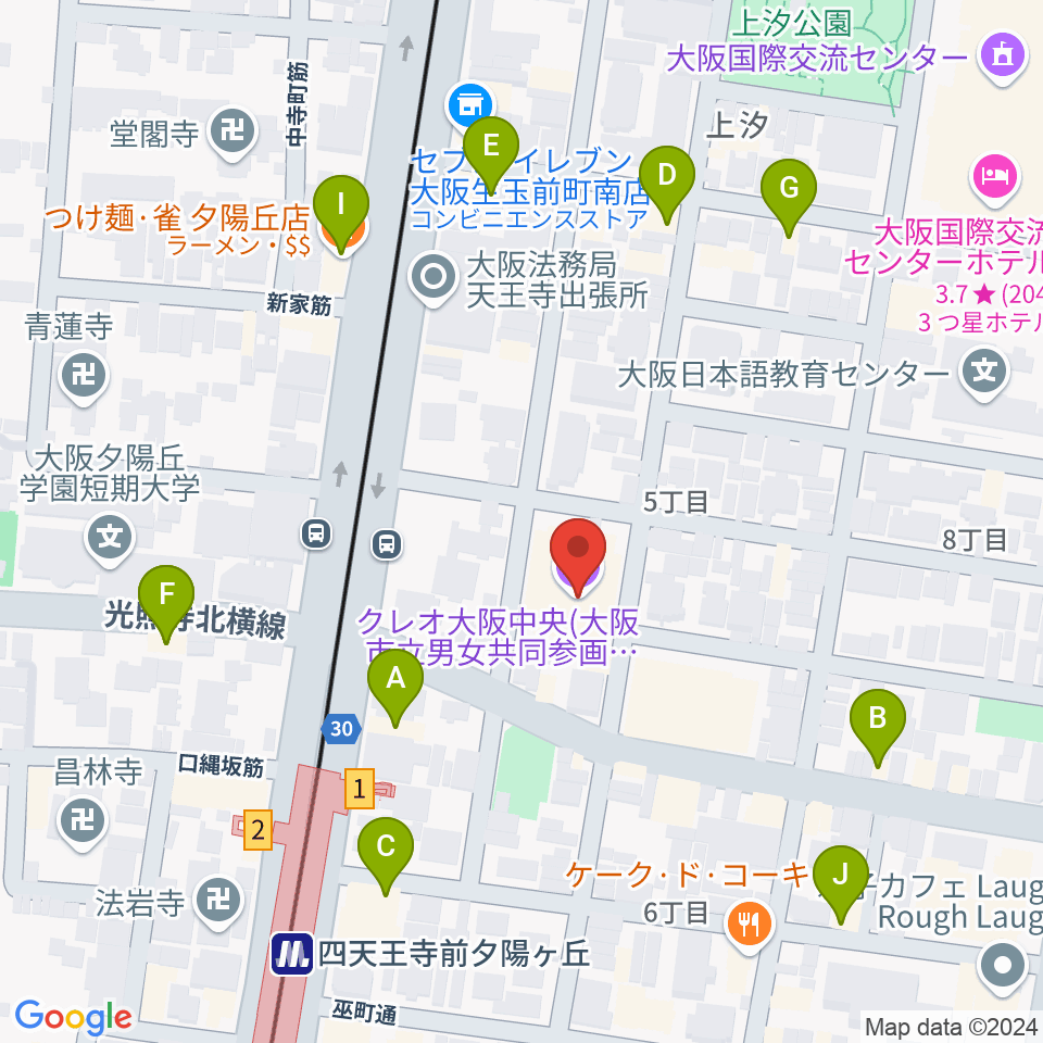 クレオ大阪中央周辺のファミレス・ファーストフード一覧地図