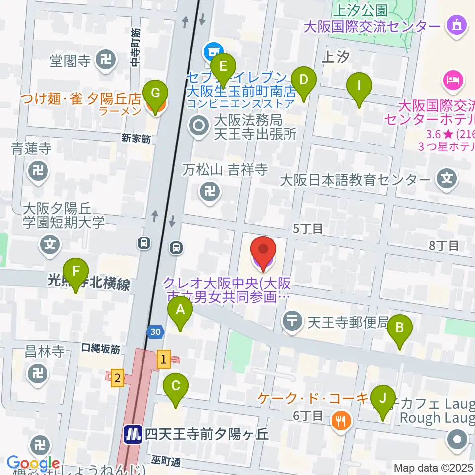 クレオ大阪中央周辺のファミレス・ファーストフード一覧地図