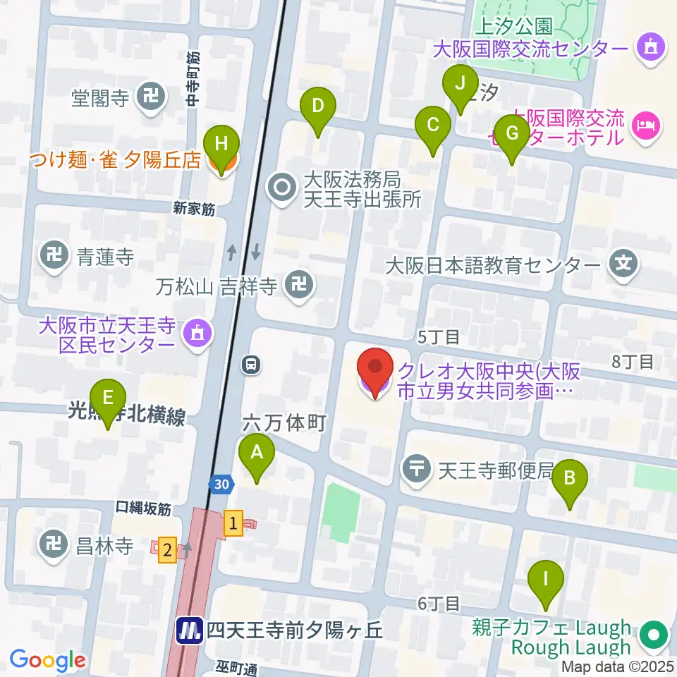 クレオ大阪中央周辺のファミレス・ファーストフード一覧地図