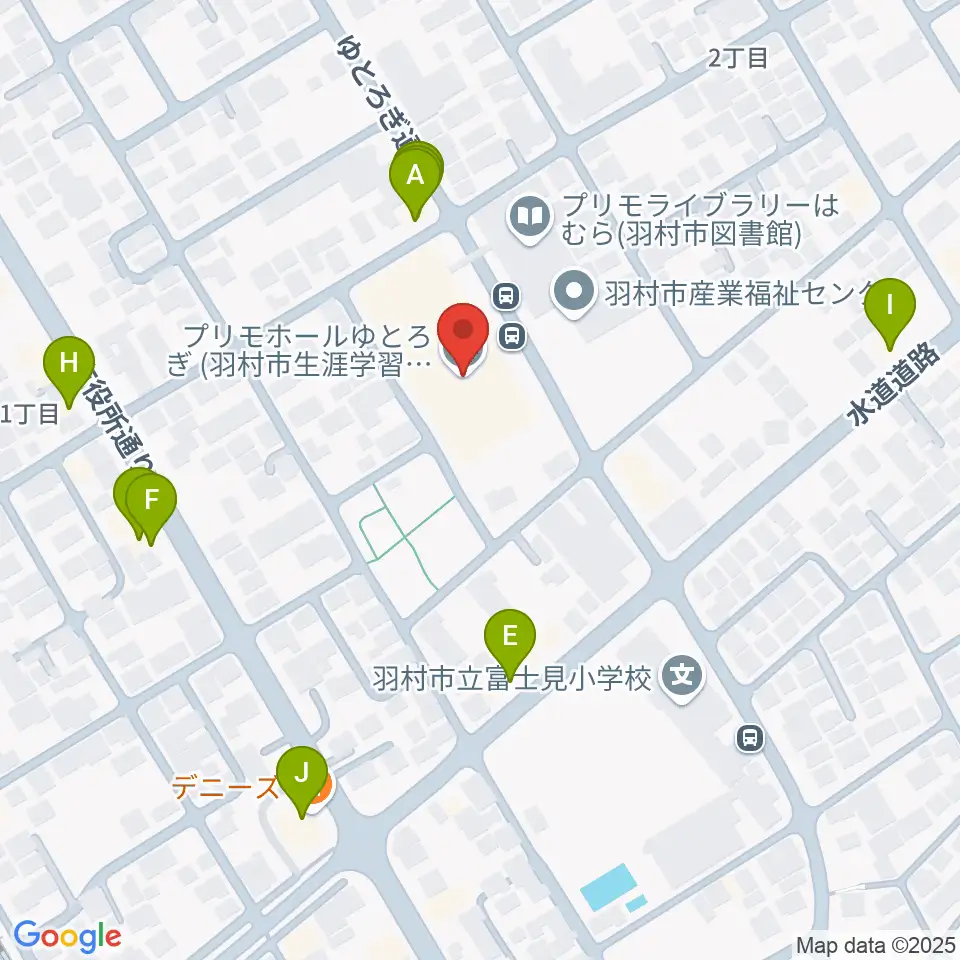プリモホールゆとろぎ周辺のファミレス・ファーストフード一覧地図
