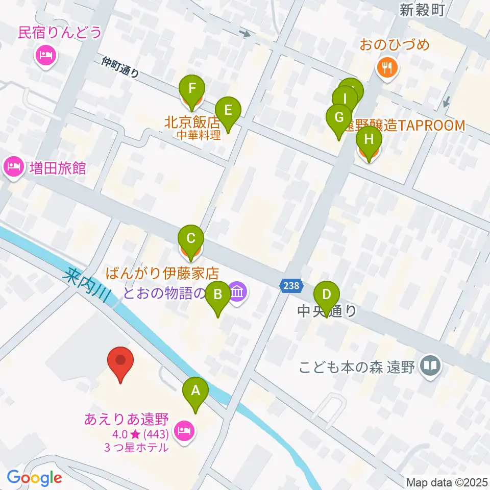 遠野市民センター周辺のファミレス・ファーストフード一覧地図