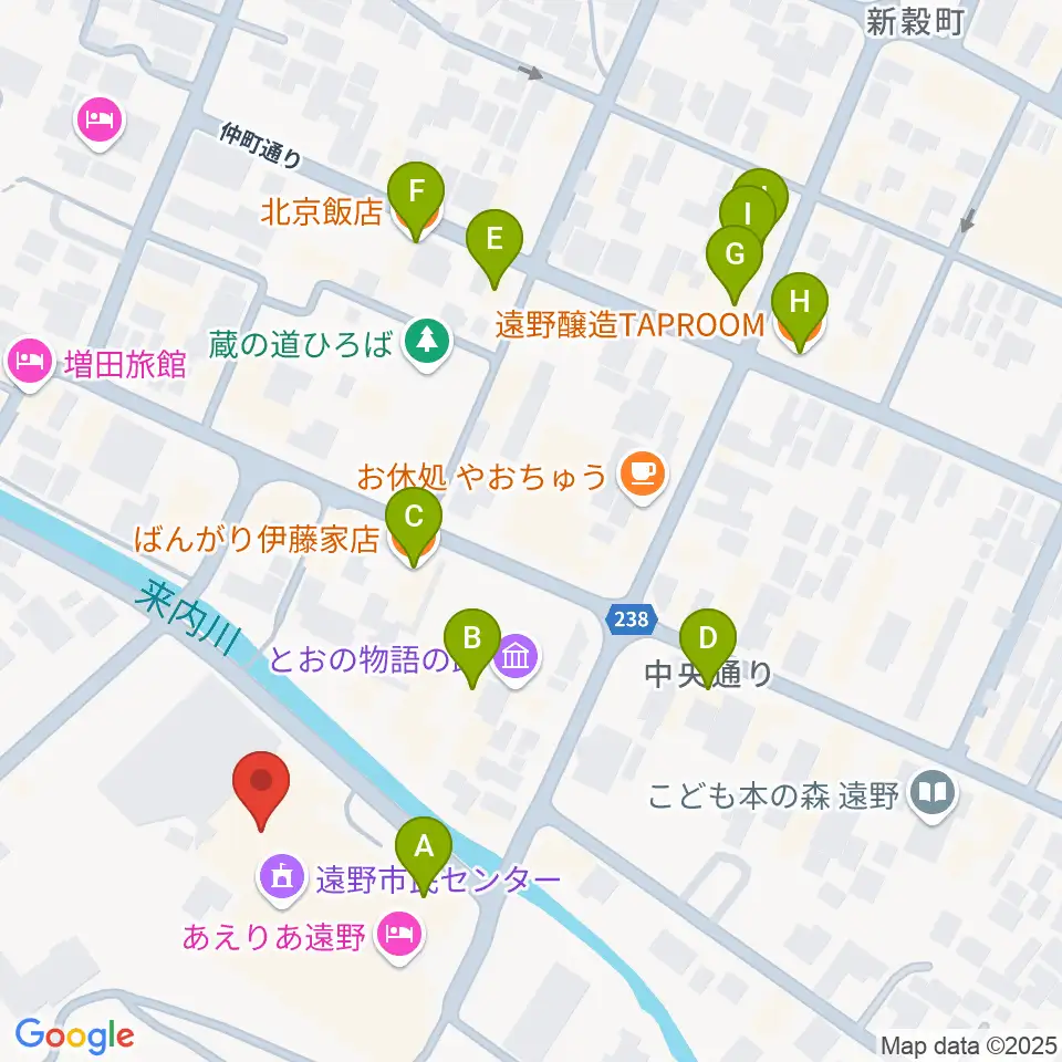 遠野市民センター周辺のファミレス・ファーストフード一覧地図