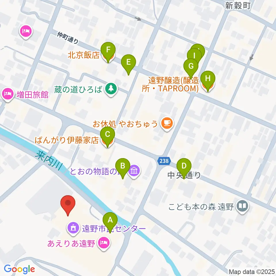 遠野市民センター周辺のファミレス・ファーストフード一覧地図